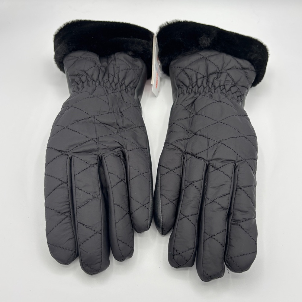 Joe Fresh Women’s Black Quilted Gloves with Faux Fur Trim size Small- Medium - Picture 4 of 12